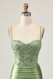 Bodycon Sequins Ruched Sage Green Short Cocktail Dress