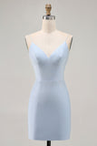 Blue Beaded Spaghetti Straps Bodycon Short Ball Dress
