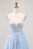 Sparkly Blue A-line Tulle Sequins Short Homecoming Dress with Lace Up Back