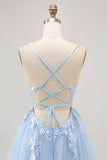 Sparkly Blue A-line Tulle Sequins Short Homecoming Dress with Lace Up Back