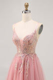 Sparkly Blush A-line Tulle Sequins Short Homecoming Dress with Lace Up Back