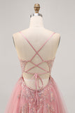 Sparkly Blush A-line Tulle Sequins Short Homecoming Dress with Lace Up Back
