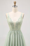 Green A-line Tulle Backless Beaded Short Homecoming Dress with Sequins