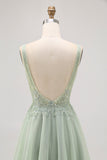 Green A-line Tulle Backless Beaded Short Homecoming Dress with Sequins