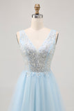 Sparkly Blue A-line Tulle Short Homecoming Dress with Sequins
