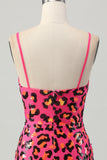 Fuchsia Bodycon Spaghetti Straps Sequins Homecoming Dress with Slit