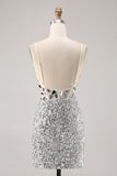 Corset Silver V Neck Bodycon Mirror Homecoming Dress