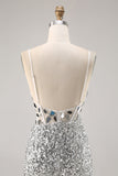 Corset Silver V Neck Bodycon Mirror Homecoming Dress