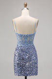 Corset Grey Blue Bodycon Sequin Homecoming Dress