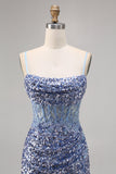 Corset Grey Blue Bodycon Sequin Homecoming Dress