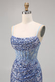 Corset Grey Blue Bodycon Sequin Homecoming Dress