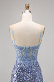 Corset Grey Blue Bodycon Sequin Homecoming Dress