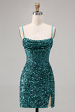 Corset Grey Blue Bodycon Sequin Homecoming Dress