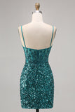Corset Grey Blue Bodycon Sequin Homecoming Dress