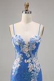Sparkly Floral Blue Bodycon Sequin Homecoming Dress