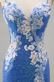 Sparkly Floral Blue Bodycon Sequin Homecoming Dress