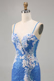 Sparkly Floral Blue Bodycon Sequin Homecoming Dress