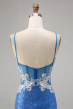 Sparkly Floral Blue Bodycon Sequin Homecoming Dress