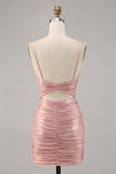 Blush Cut Out Ruched Tight Homecoming Dress