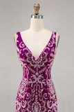 Sparkly Fuchsia Beaded Bodycon Homecoming Dress