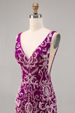 Sparkly Fuchsia Beaded Bodycon Homecoming Dress