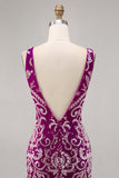 Sparkly Fuchsia Beaded Bodycon Homecoming Dress