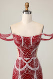 Off the Shoulder Bodycon Red Homecoming Dress with Sequins