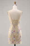 Apricot Floral Embroidered Bodycon Homecoming Dress