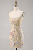 Apricot Floral Embroidered Bodycon Homecoming Dress