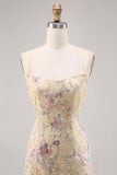 Apricot Floral Embroidered Bodycon Homecoming Dress