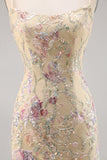 Apricot Floral Embroidered Bodycon Homecoming Dress