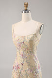 Apricot Floral Embroidered Bodycon Homecoming Dress