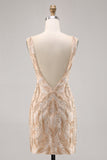 Beaded Champagne Bodycon Homecoming Dress with Sequins