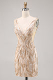 Beaded Champagne Bodycon Homecoming Dress with Sequins