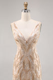 Beaded Champagne Bodycon Homecoming Dress with Sequins