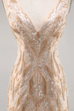 Beaded Champagne Bodycon Homecoming Dress with Sequins