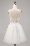 White Tulle A Line Homecoming Dress with Appliques