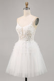 White Tulle A Line Homecoming Dress with Appliques