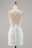 Sparkly White Bodycon Corset Homecoming Dress with Appliques