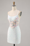 Sparkly White Bodycon Corset Homecoming Dress with Appliques
