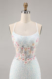 Sparkly White Bodycon Corset Homecoming Dress with Appliques