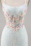 Sparkly White Bodycon Corset Homecoming Dress with Appliques