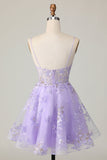 Purple A Line Tulle Homecoming Dress with Appliques
