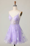 Purple A Line Tulle Homecoming Dress with Appliques