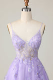Purple A Line Tulle Homecoming Dress with Appliques