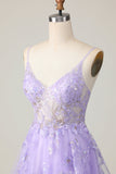 Purple A Line Tulle Homecoming Dress with Appliques