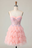 Pink Corset Sequin A Line Homecoming Dress