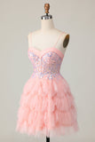 Pink Corset Sequin A Line Homecoming Dress