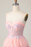 Pink Corset Sequin A Line Homecoming Dress