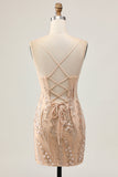 Sparkly Champagne Sequins Bodycon Cocktail Dress with Beading